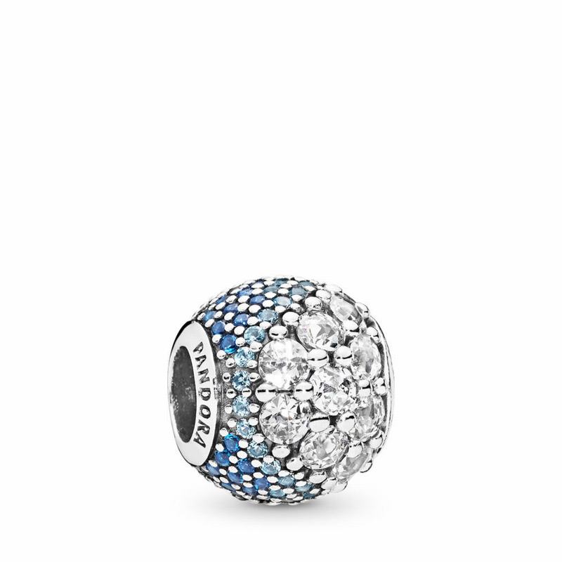 Pandora Blue Enchanted Pavé Charm Ireland - Sterling Silver/Blue/Mixed Stones/Cubic Zirconia - 24715